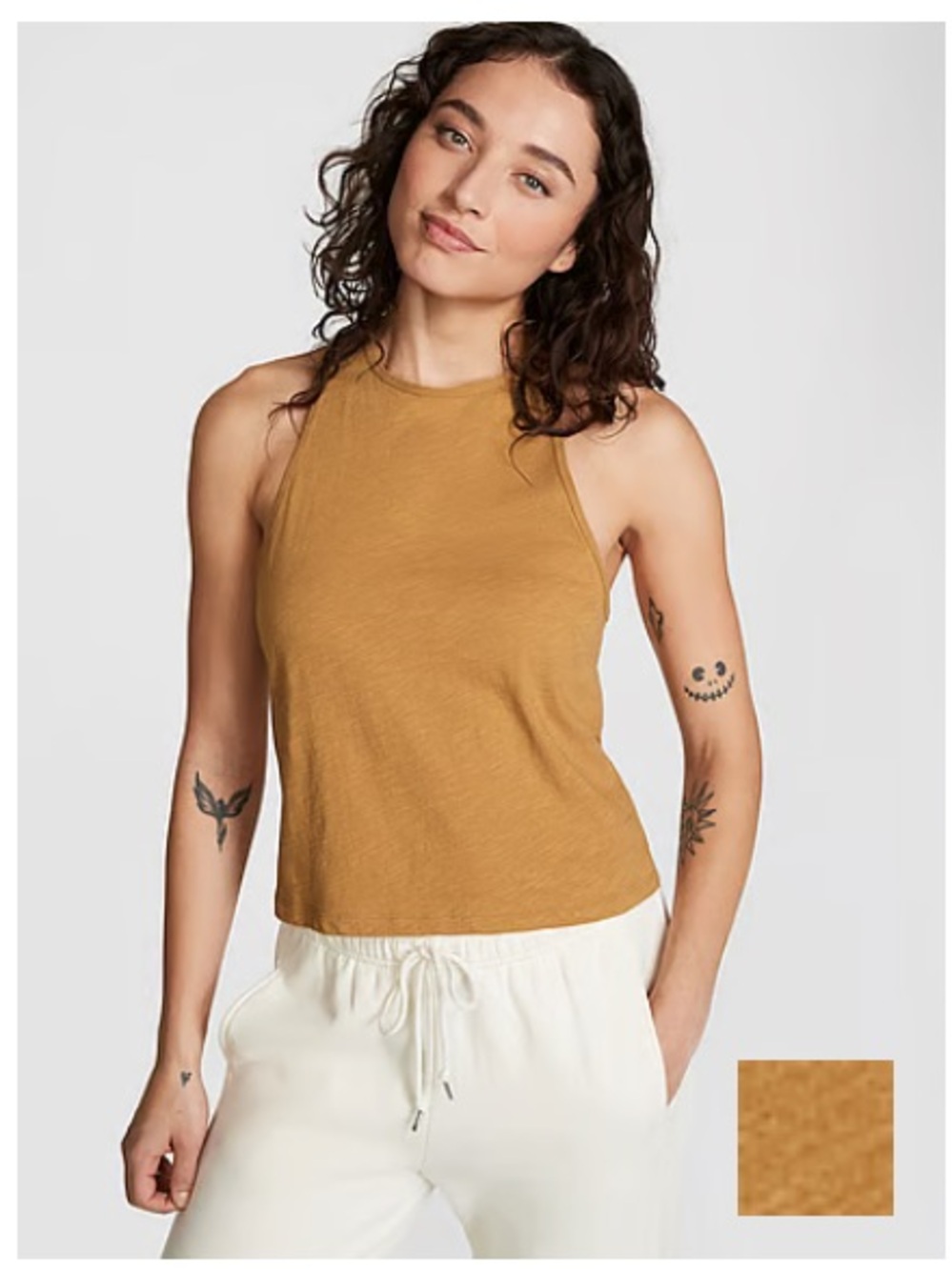 NWT Pink by a Victoria’s Secret Mustard Cotton Cropped Racerback Tank Top Size S